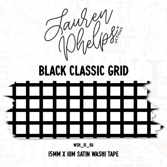 Black Classic Grid 15mm washi