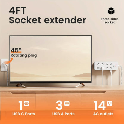 18-Outlet Power Strip with USB & Type-C – Surge Protection