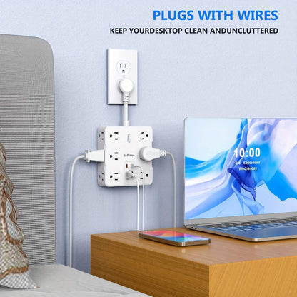 16-in-1 Power Strip – 12 AC Outlets & 4 USB Ports, White