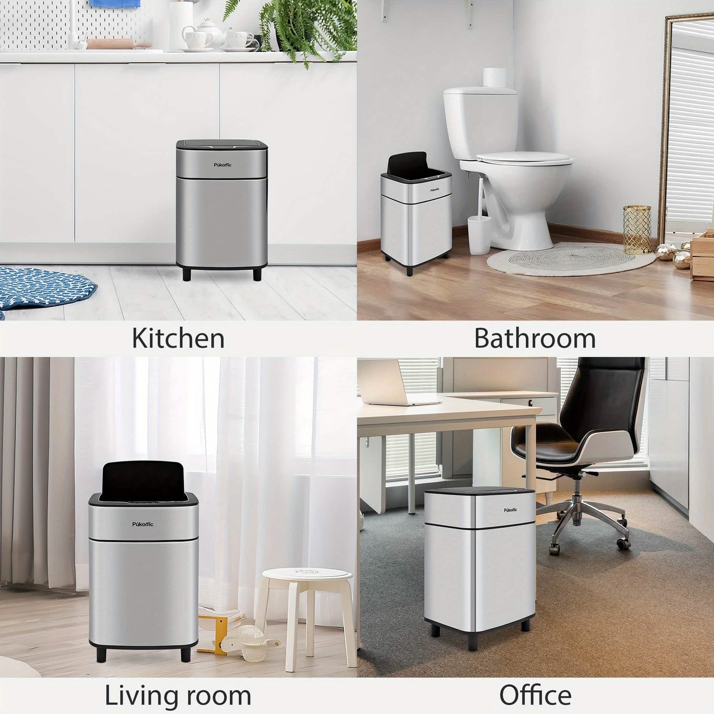 Automatic Stainless Steel Sensor Trash Can – Hands-free Quiet Close & Odor-Control System