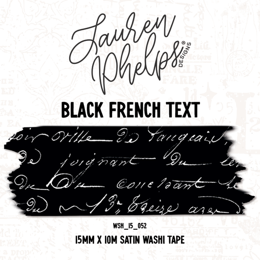 Black French Text 15mm washi