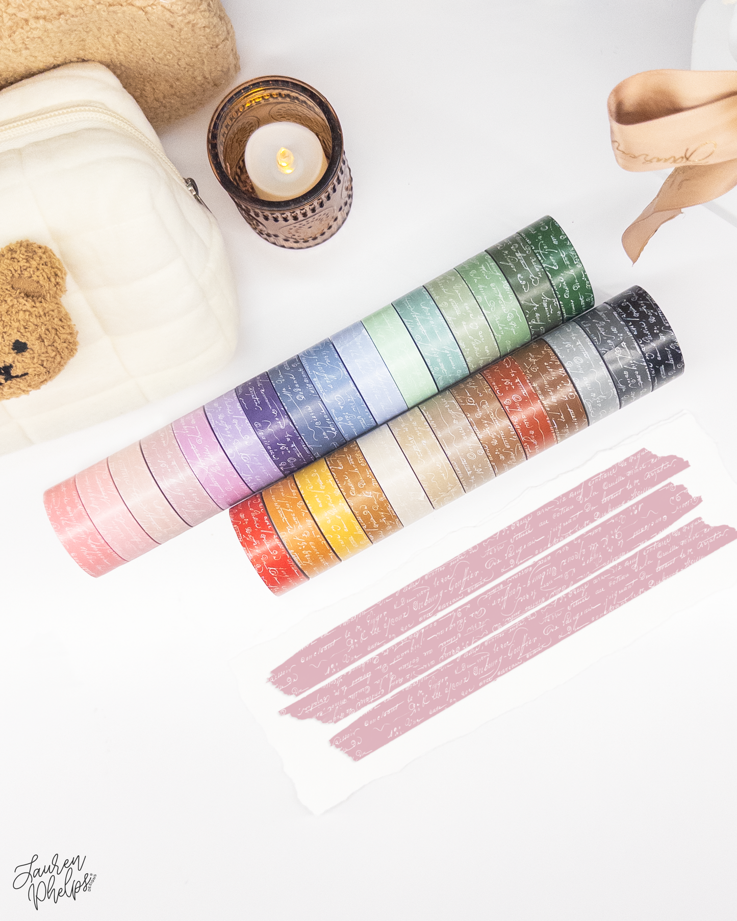 Tea Rose French Text 15mm washi