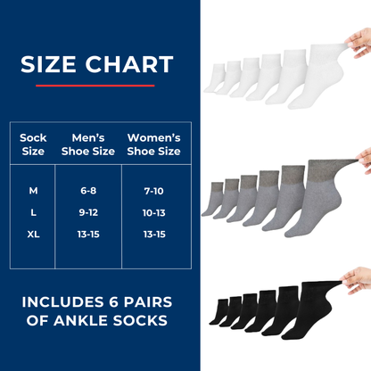 Women's Cotton Diabetic Ankle Socks (6 Pair)