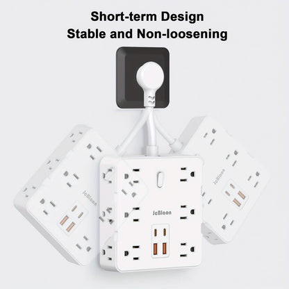 16-in-1 Power Strip – 12 AC Outlets & 4 USB Ports, White